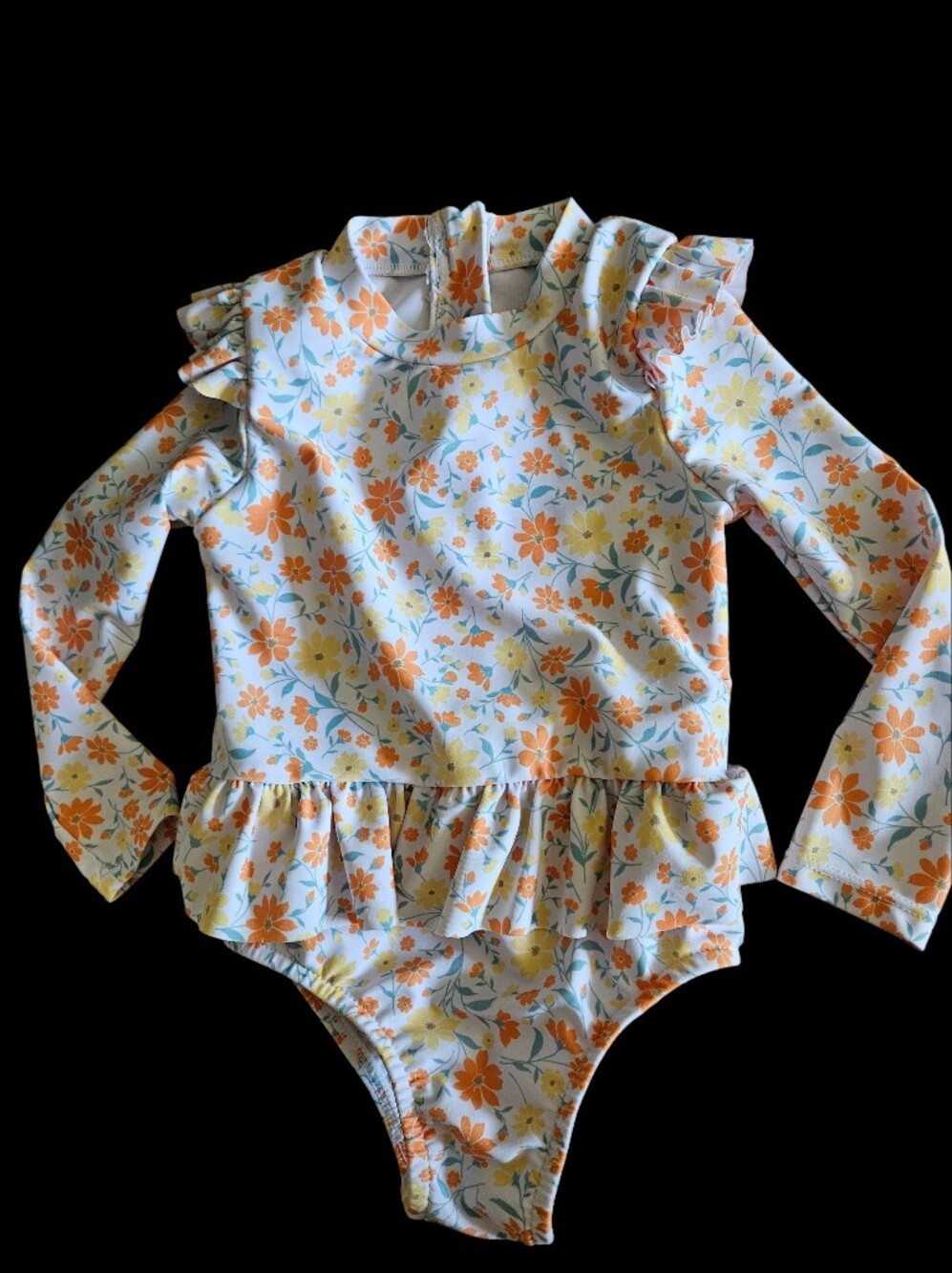 SHEIN Girls Floral Long-Sleeve  One-Piece Swimsuit 18-24 Months